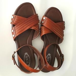 TOD'S cognac cross over open toe leather sandal size 6